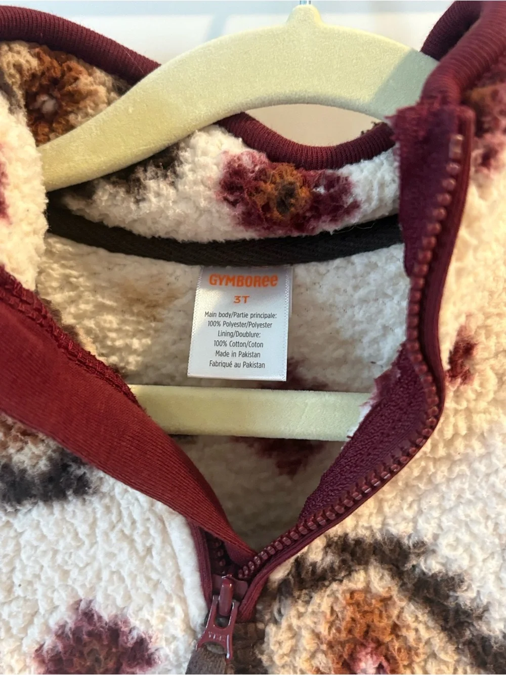 Gymboree Cream Sherpa Pullover with Burgundy & Brown Accents